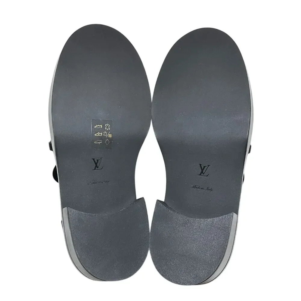 Louis Vuitton NIB Academy Black Calfskin Oversized LV Chain Loafers 37